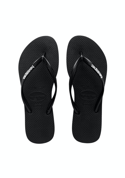 HAVAIANAS SLIM LOGO METALLIC JANDAL BLACK GOLD Lotsa Shoes