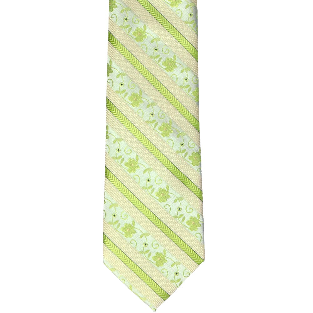 Apple Green Floral Striped Slim Tie, 2.5
