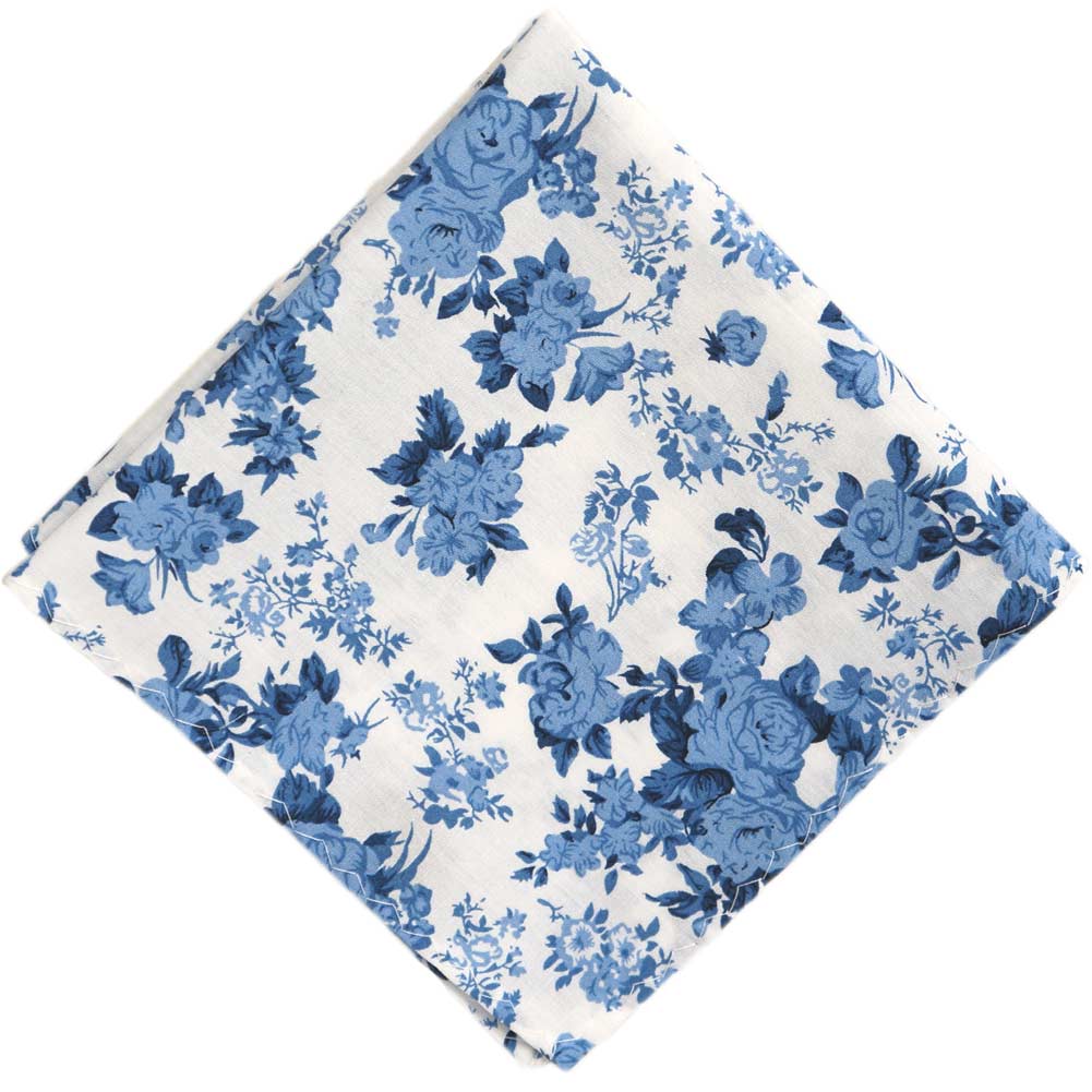 Cornflower Blue Saratoga Floral Pocket Square