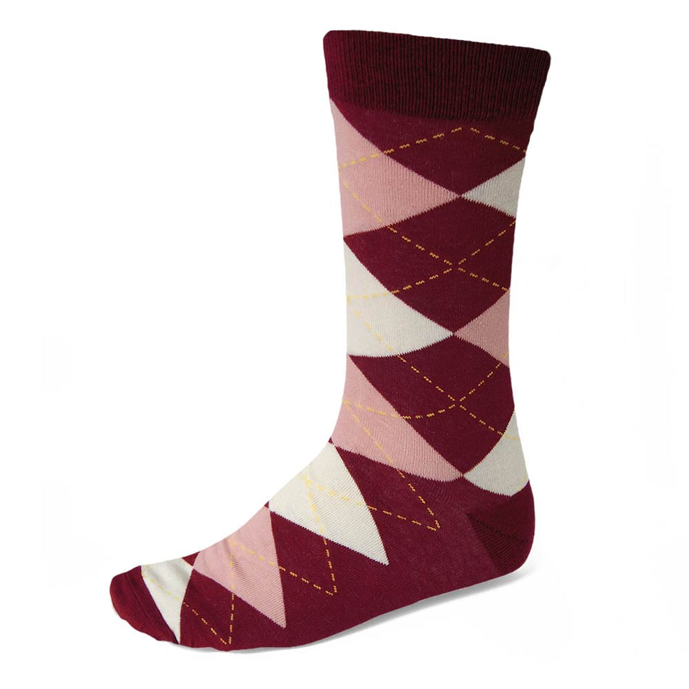 Men's Burgundy and Blush Pink Argyle Socks | Shop at TieMart – TieMart ...