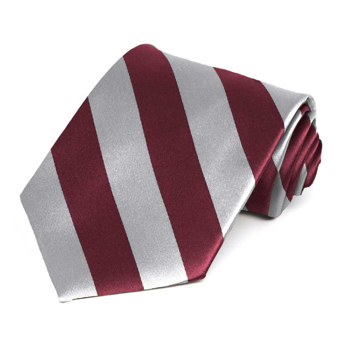 Striped Tie in Burgundy, Silver, Gray