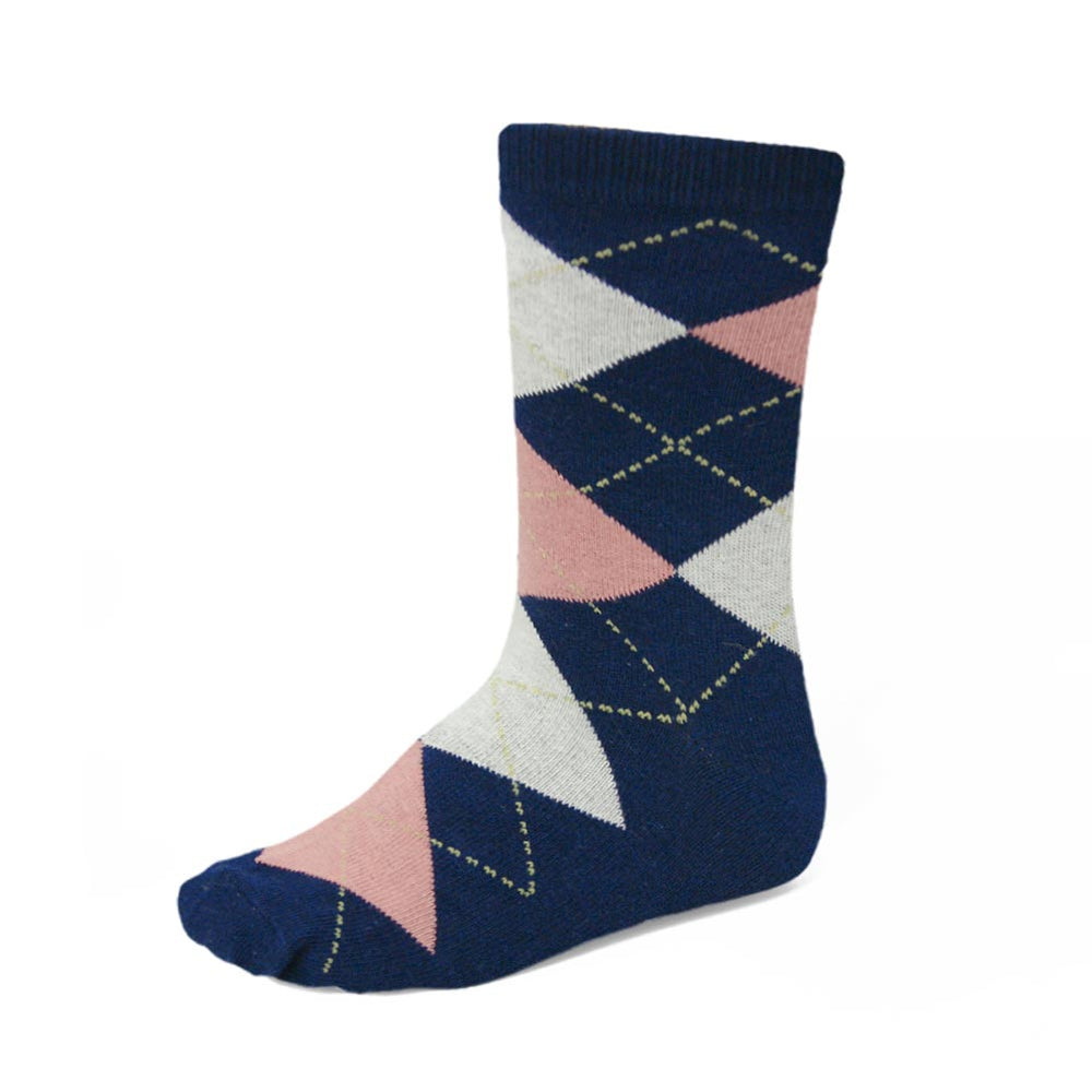 Boys' Navy Blue and Blush Pink Argyle Socks | Shop at TieMart – TieMart ...