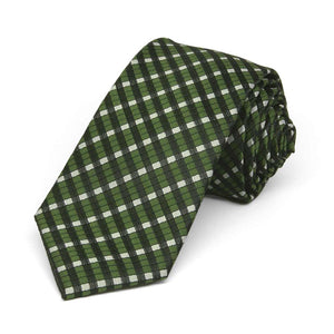 Dark Green George Plaid Slim Necktie, 2.5" Width