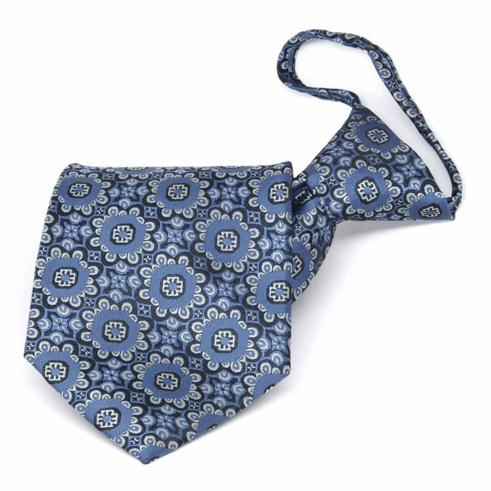 French Blue Floral Pattern Zipper Tie | Shop at TieMart – TieMart, Inc.