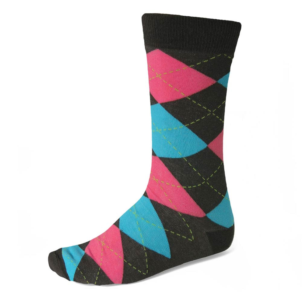 Men's Graphite Gray and Turquoise Argyle Socks | Shop at TieMart ...
