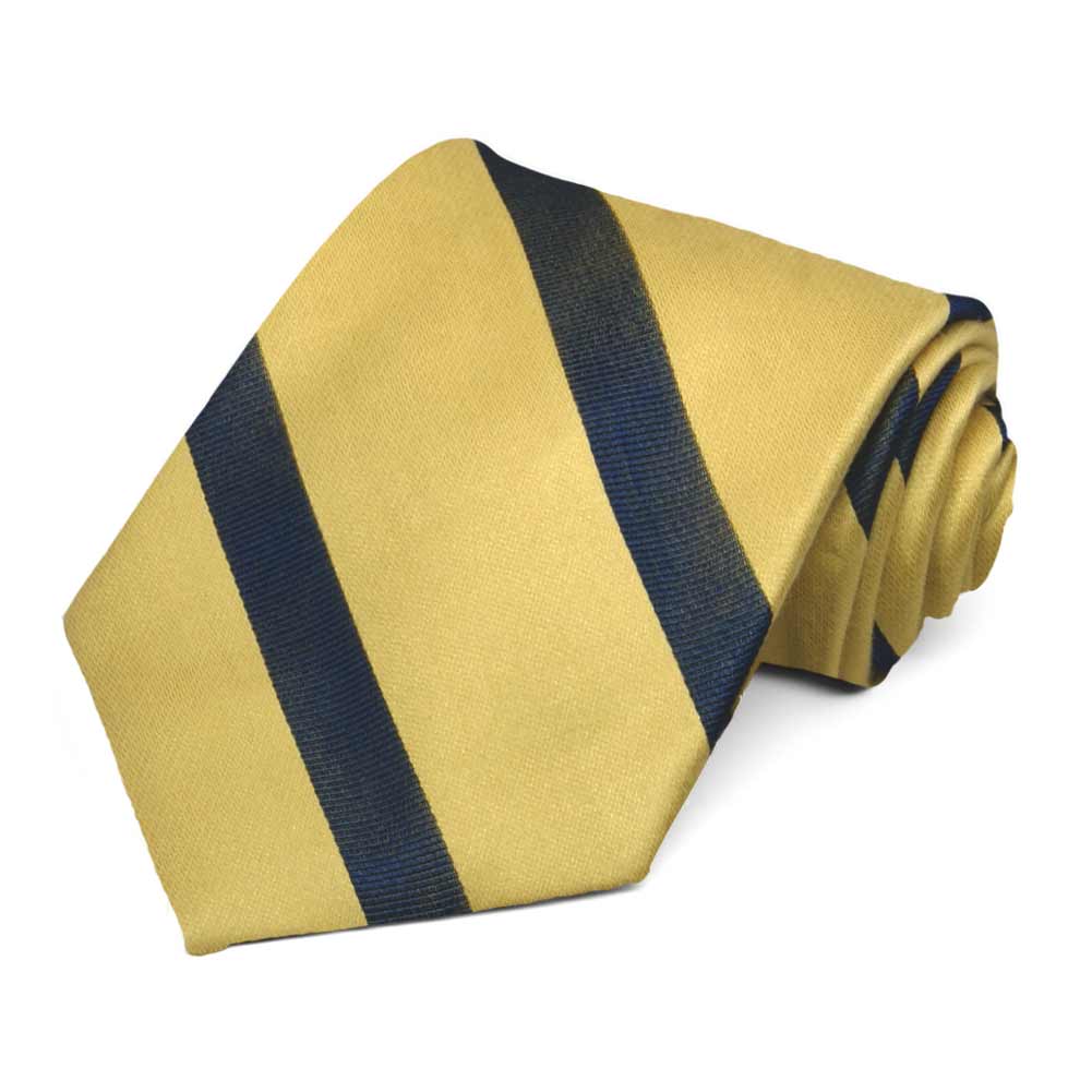 Light Gold and Navy Blue Striped Cotton/Silk Necktie | Shop at TieMart ...