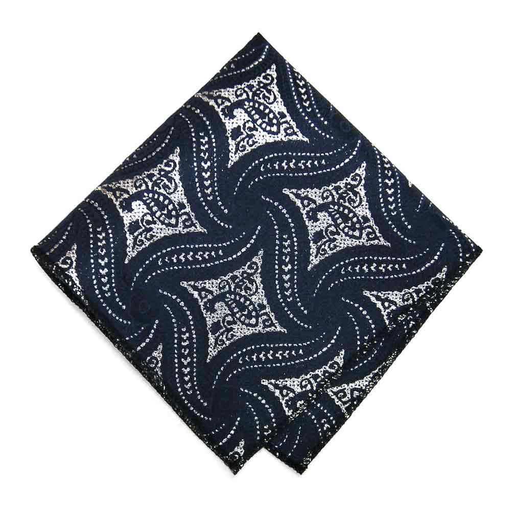 Navy Blue and Silver Paisley Pocket Square | Shop at TieMart – TieMart ...