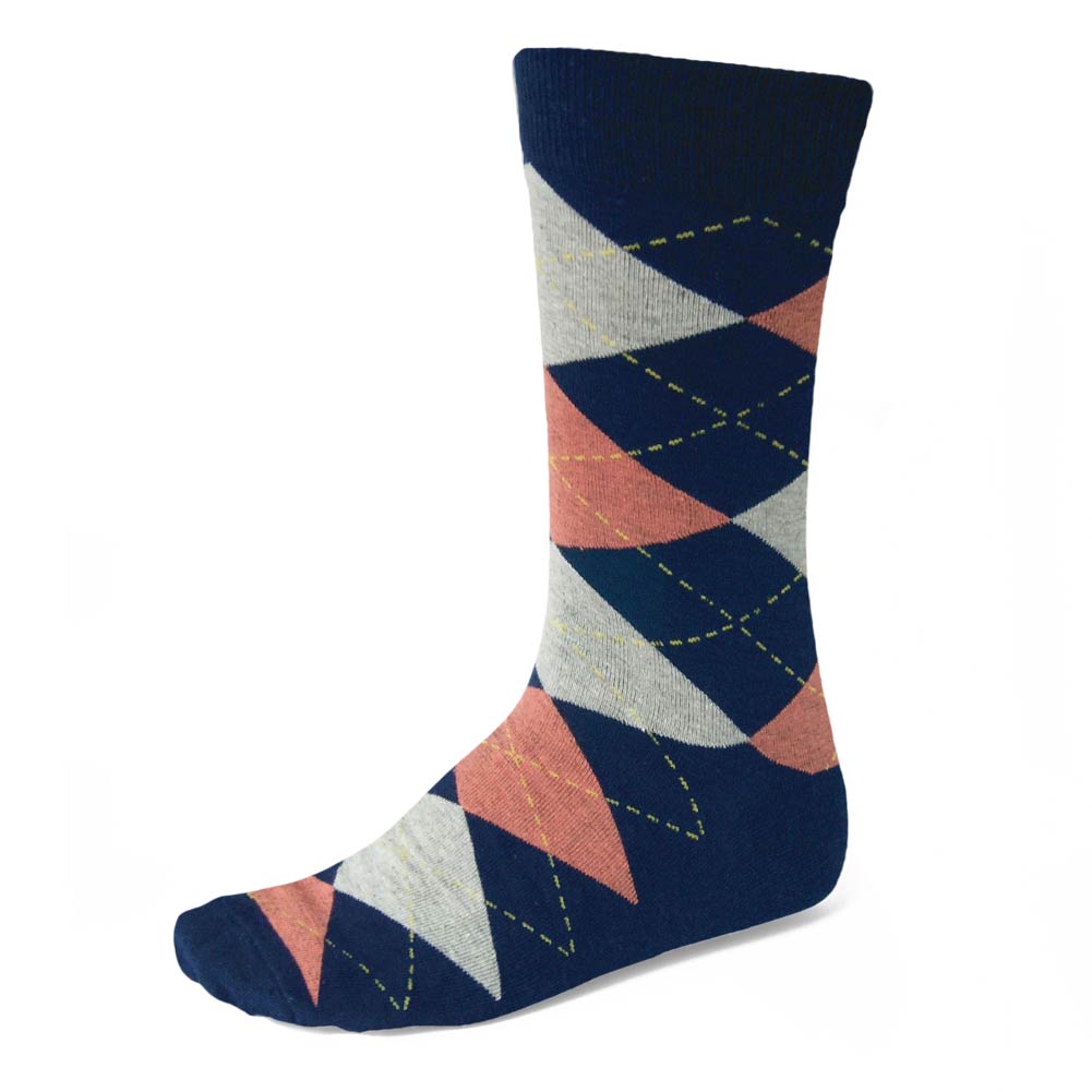 Men's Navy Blue and Coral Argyle Socks | Shop at TieMart – TieMart, Inc.