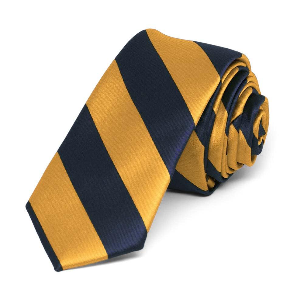Navy Blue and Gold Bar Skinny Striped Ties. | Shop at TieMart – TieMart ...