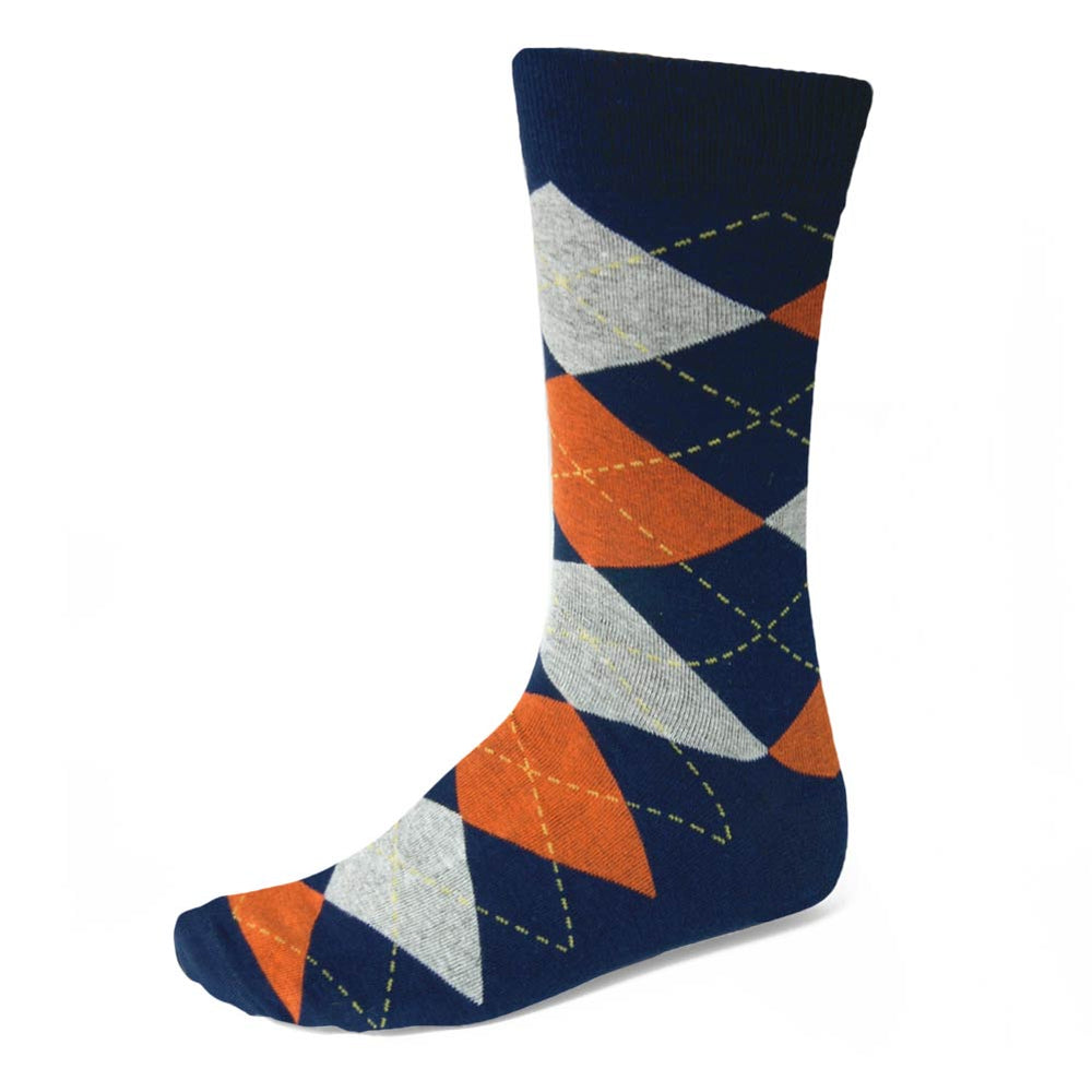 Men's Navy Blue and Orange Argyle Socks | Shop at TieMart – TieMart, Inc.