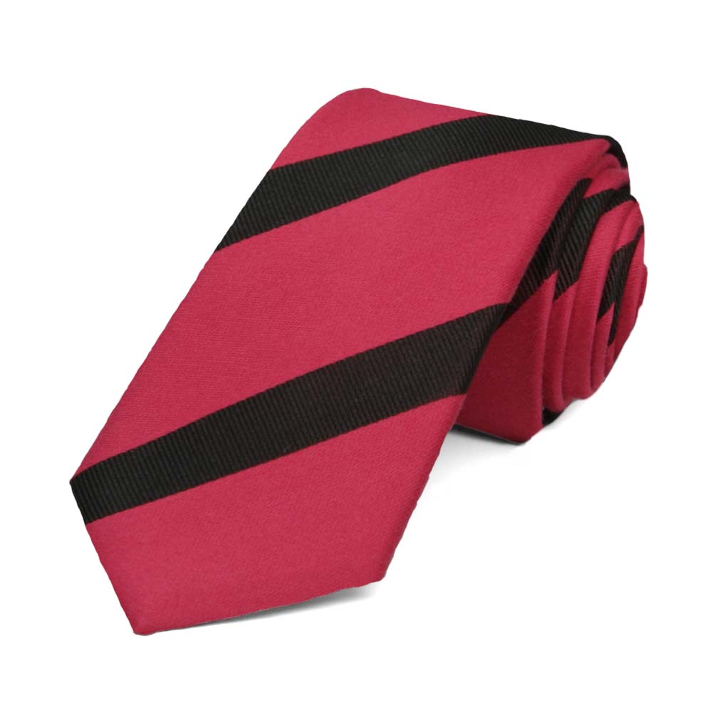Red and Black Striped Cotton/Silk Slim Necktie, 2.5