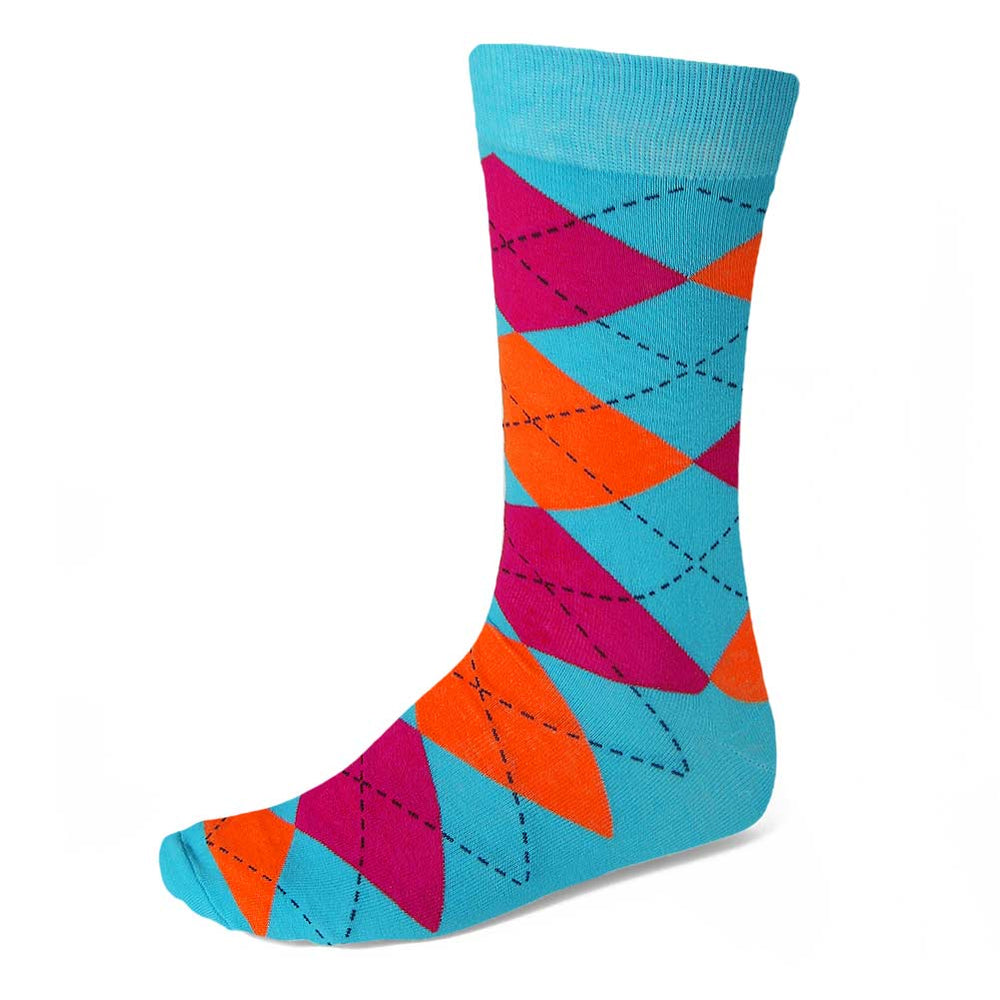 Men's Turquoise and Tangerine Argyle Socks | Shop at TieMart – TieMart ...