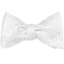 Load image into Gallery viewer, A tied self-tie bow tie in a white tone on tone pattern