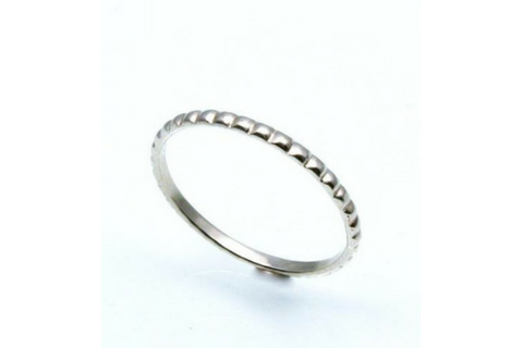 First Kiss: 14k Gold Stackable Skinny Beaded Ring, Sizes 4.5-7.5