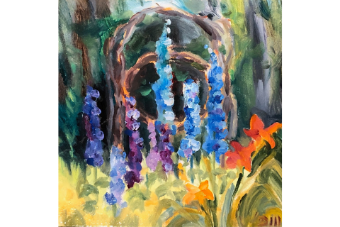 "Delphinium and Trellis" by Kristen Dill