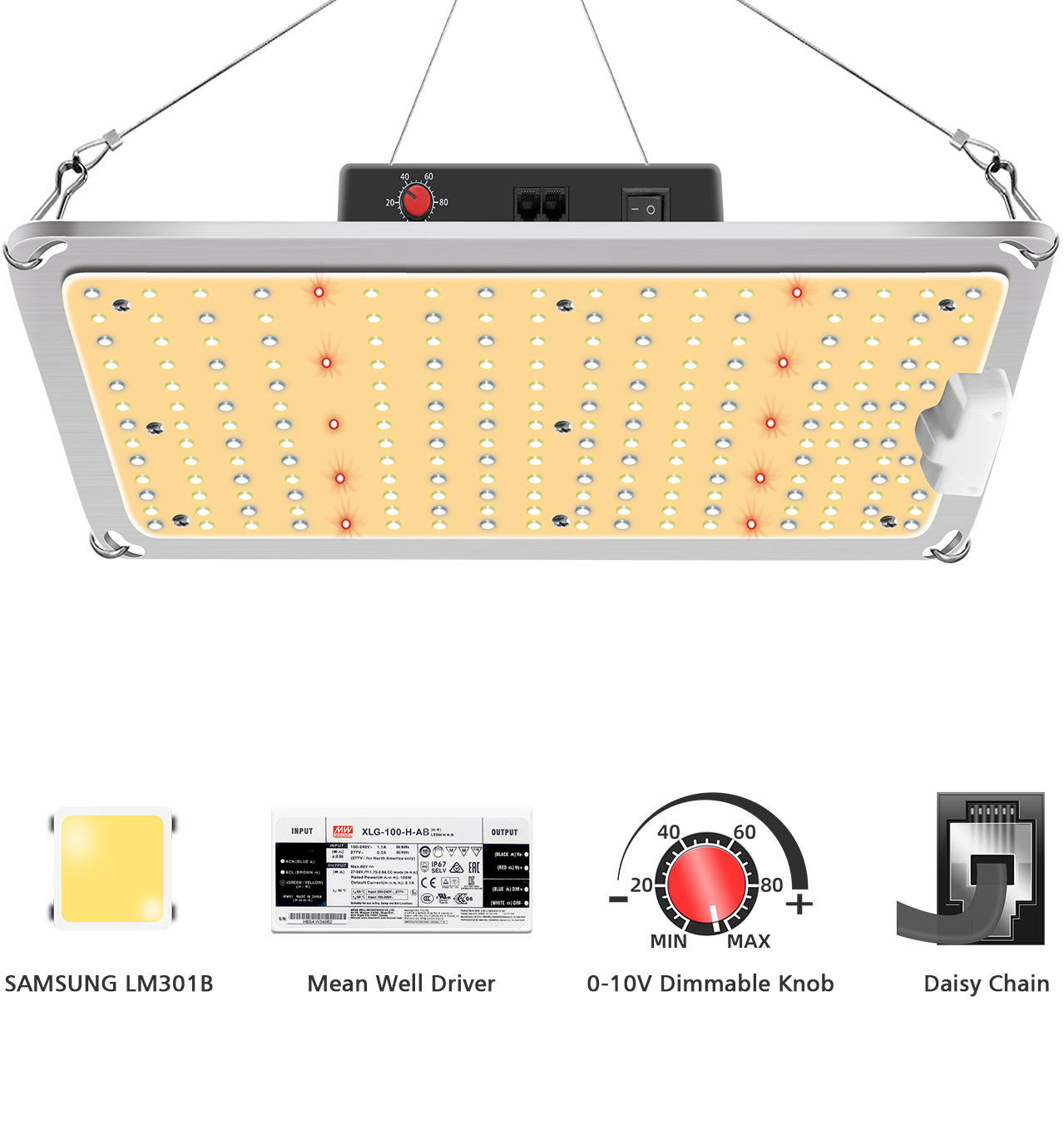 LED Grow Light GL1000/110W with Samsung LM301b Diodes & MeanWell Full Spectrum for Hydroponic Indoor Plants - Sylstar-lighting.com