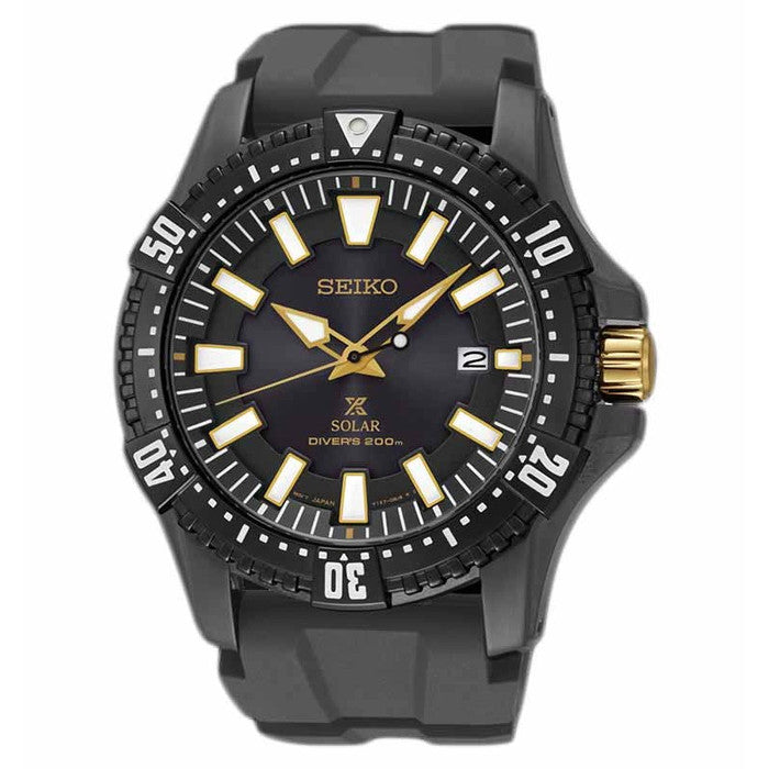 Seiko Prospex SNE373P1 Solar Diver's 200 Black Gold Men's Watch –  Jamwatches & Co.