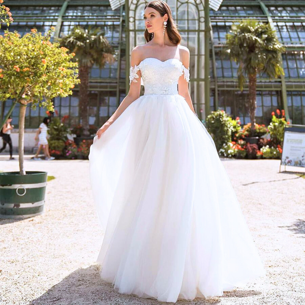 Off the Shoulder Wedding Dress-A Line Sweetheart Bridal Gown