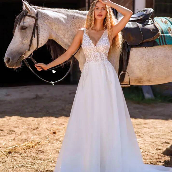 Bohemian Wedding Dress-Lace Beach A Line Bridal Gown