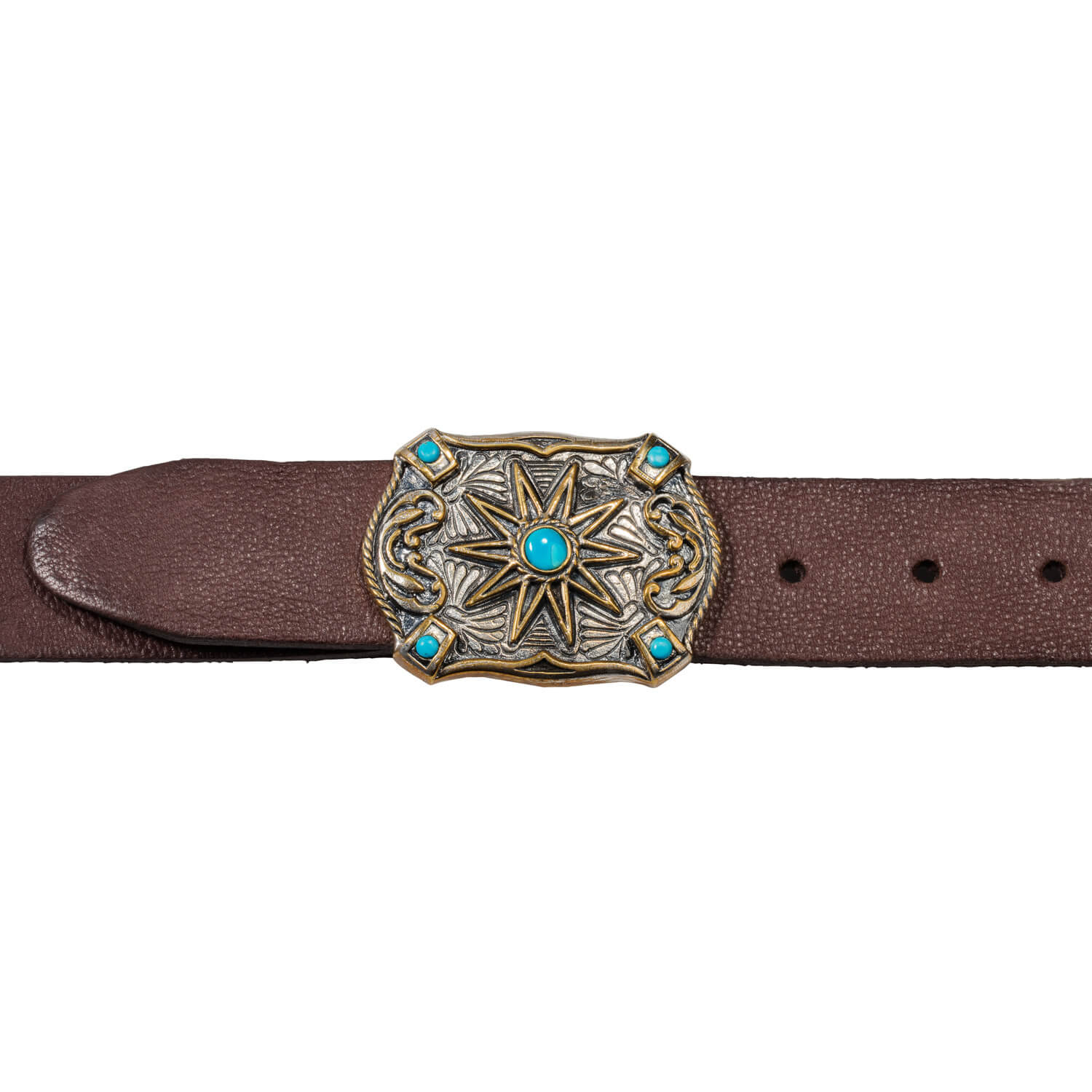 Turquoise Brown Leather Belt