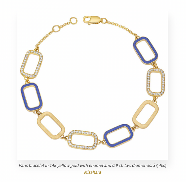 blue enamel bracelet with diamonds and gold