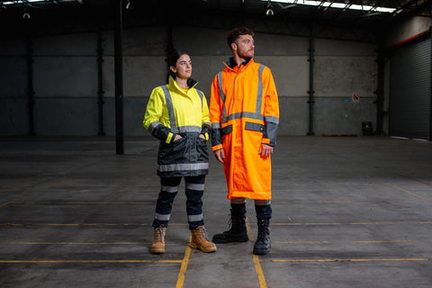 two tradies wearing workwear from head to toe