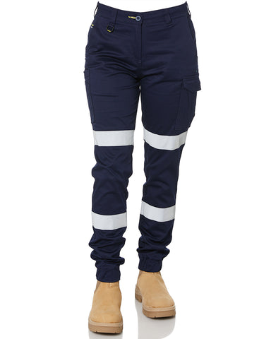 Bisley womens taped cotton cargo cuffed pants - navy
