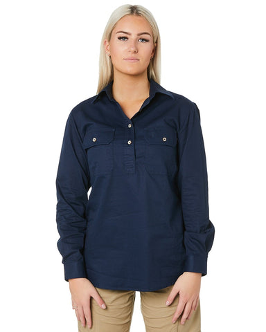 Pilbara Ladies Closed Front Shirt LS - French Navy