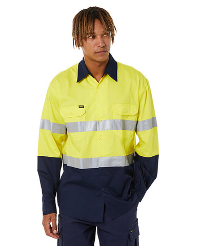 bisley 3m taped yellow navy long sleeve shirt