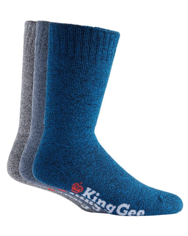 king gee 3pk bambo socks in dark grey, light grey, blue