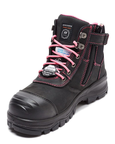 skechers womens composite toe work boot black/pink