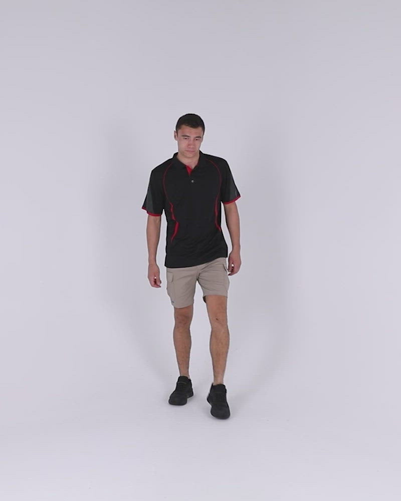 black and red polo shorts