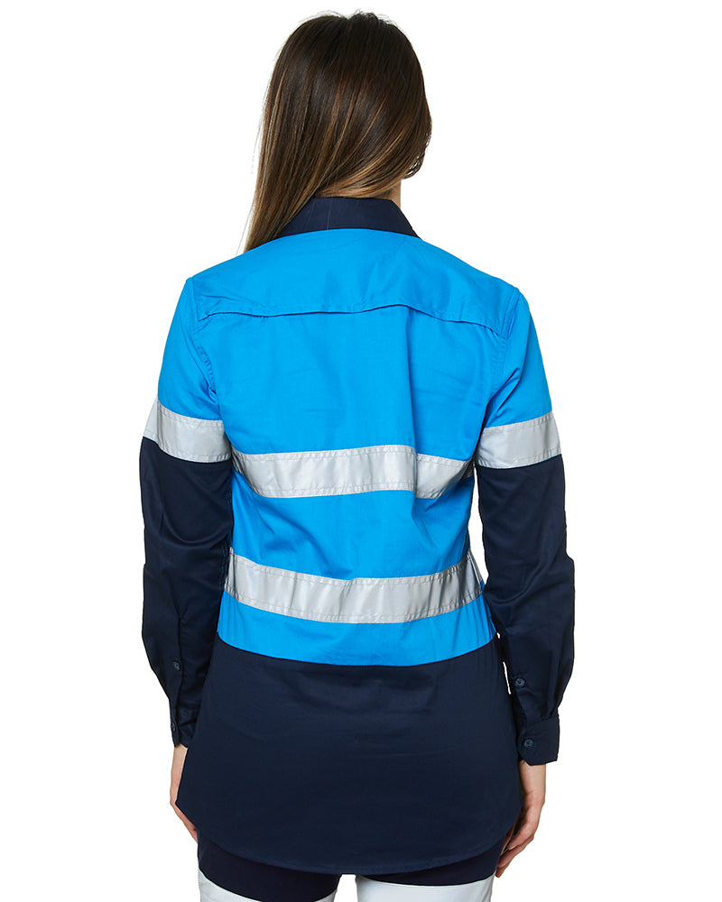 Ritemate Ladies Hi Vis Lightweight LS Shirt - Blue/Navy | WorkwearHub