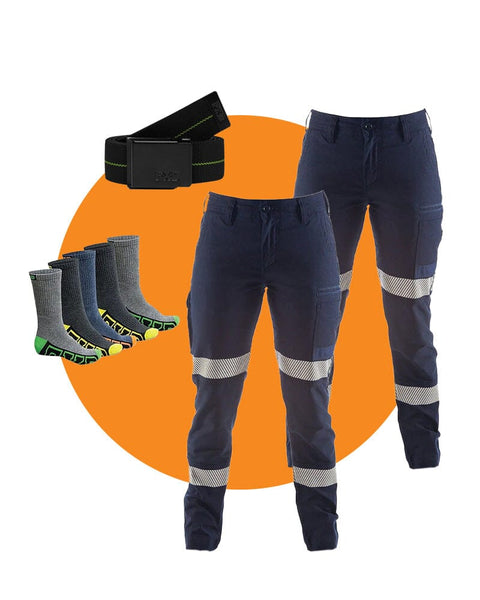 Caterpillar Tradies Womens Taped Work Stretch Leggings Twin Value Pack -  Navy