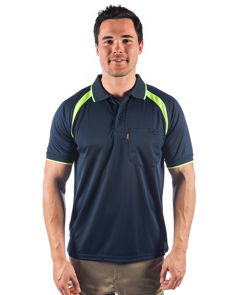 DNC Cool Breathe Contrast Polo Short Sleeve - Navy/Yellow | Buy Online