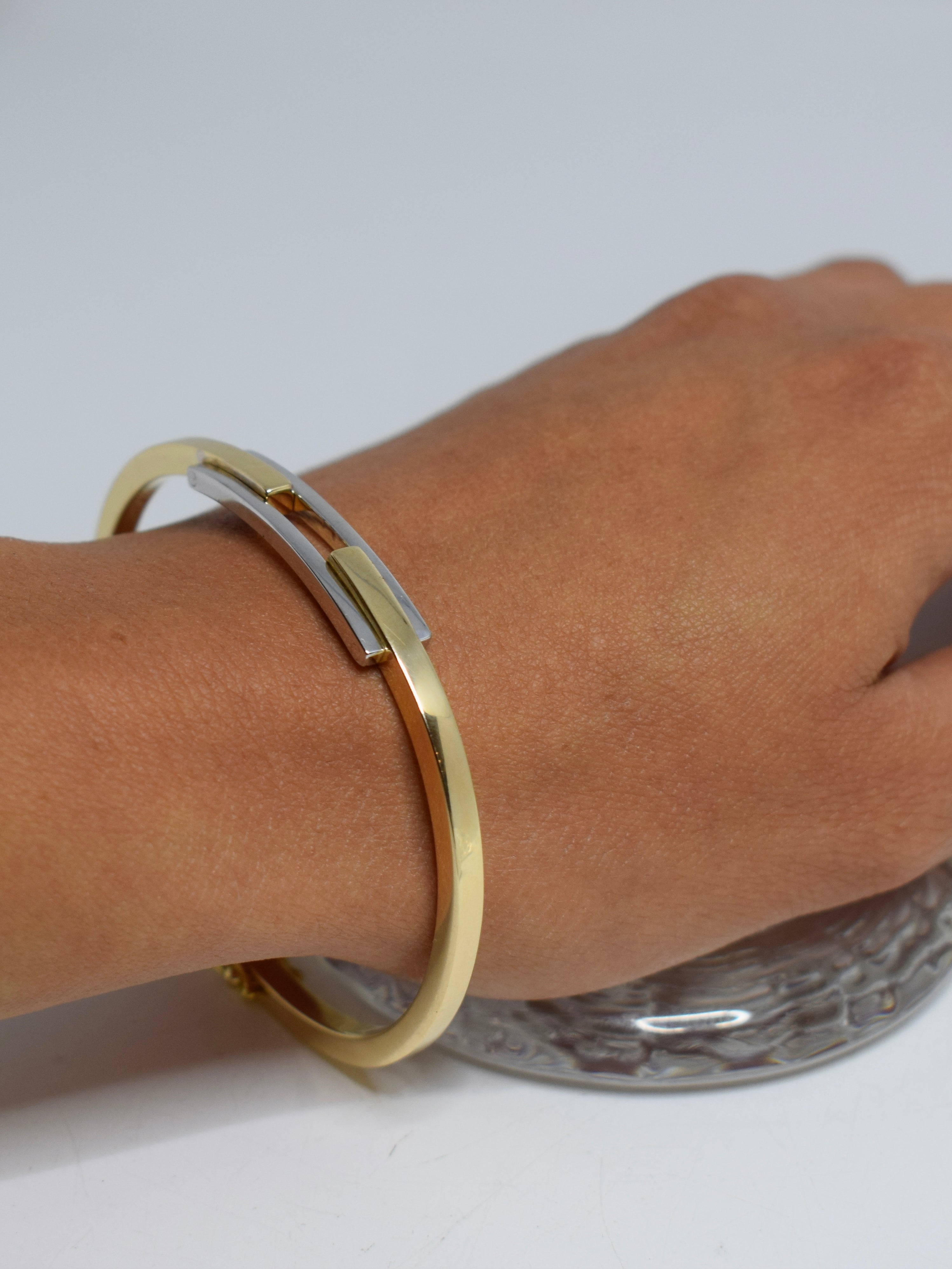 Two Toned Hinge Gold Bangle – Jewellery Studio Online