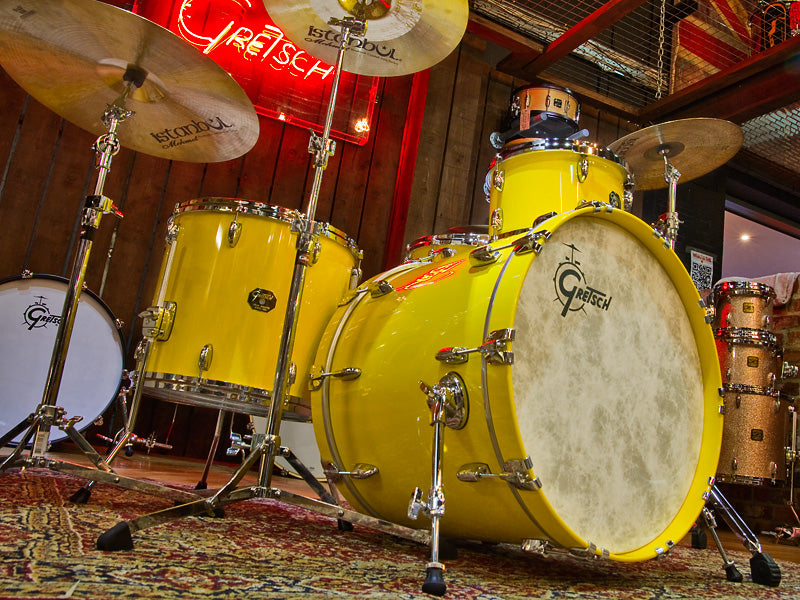 Gretsch USA Custom Drum Kit In Solid Yellow drumshop uk