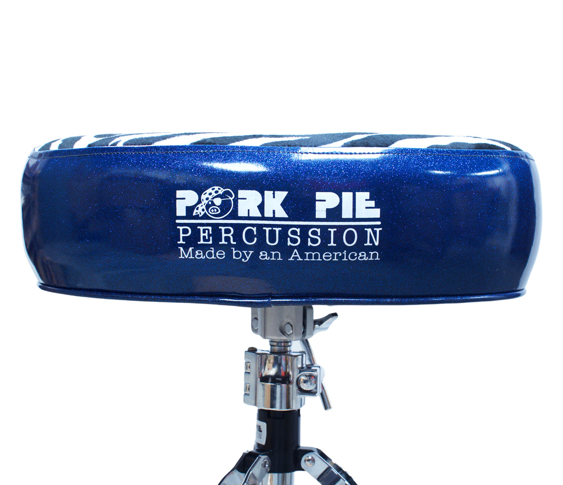 Pork Pie Big Boy Drum Throne in Blue Sparkle with Zebra Top inc. Base