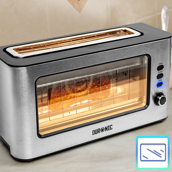 Duronic TB10 Grille-pain de 1000W | Large fente pour 2 tranches de pain |  Fenêtre transparente | Finition en acier inoxydable brossé