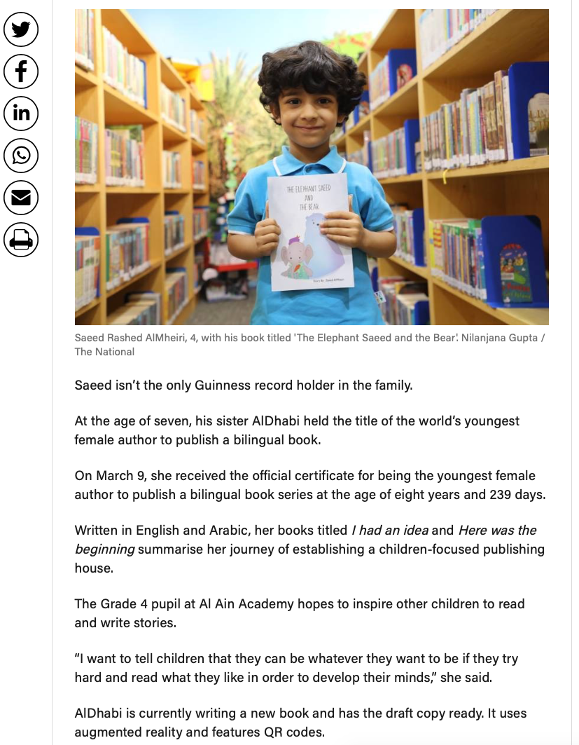 World's Youngest Author Saeed Rashed AlMheiri AlDhabi AlMheiri Rainbow Chimney Guinness world record 