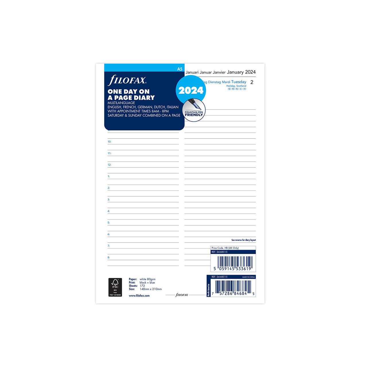 2024 Organiser Refill Filofax Classic Deskfax Vertical with Appointments  Week to View
