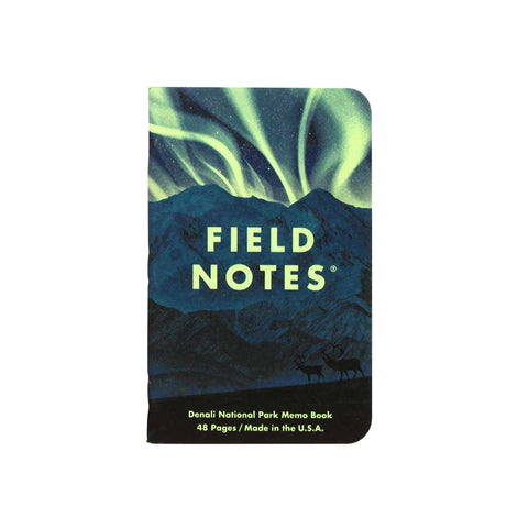 A Field Notes notebook depicting the Aurora Borealis over Denali National Park – part of the National Parks Series E Limited Edition