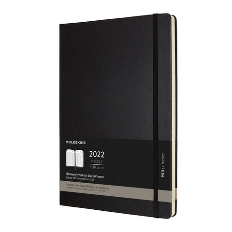 Moleskine's 2022 Professional Weekly Vertical Diary A4, with a solid black cover