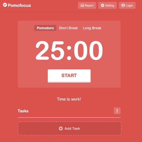 Pomofocus.io's online pomodoro timer