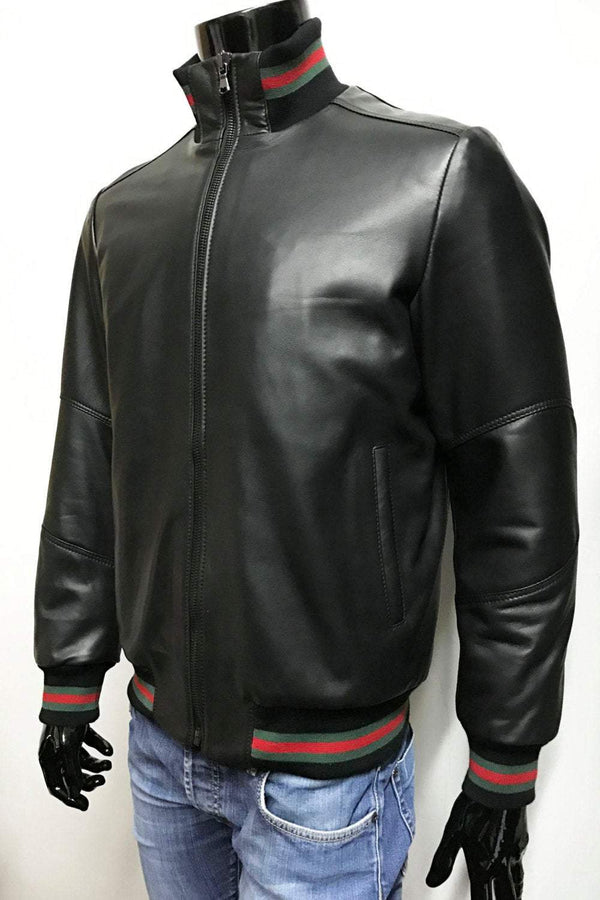 Italian Men Light Weight Bomber Soft Lamb Leather Jacket – Maroon & Black