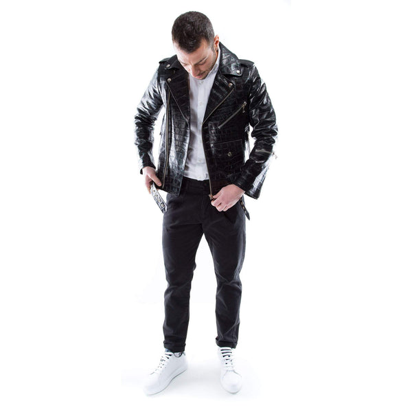 Tannery Leather Men's Black Lampskin Genuine Leather Jacket Crocodile Print  Zipper Closure Plus Size XS-XXXL M10 at  Men's Clothing store