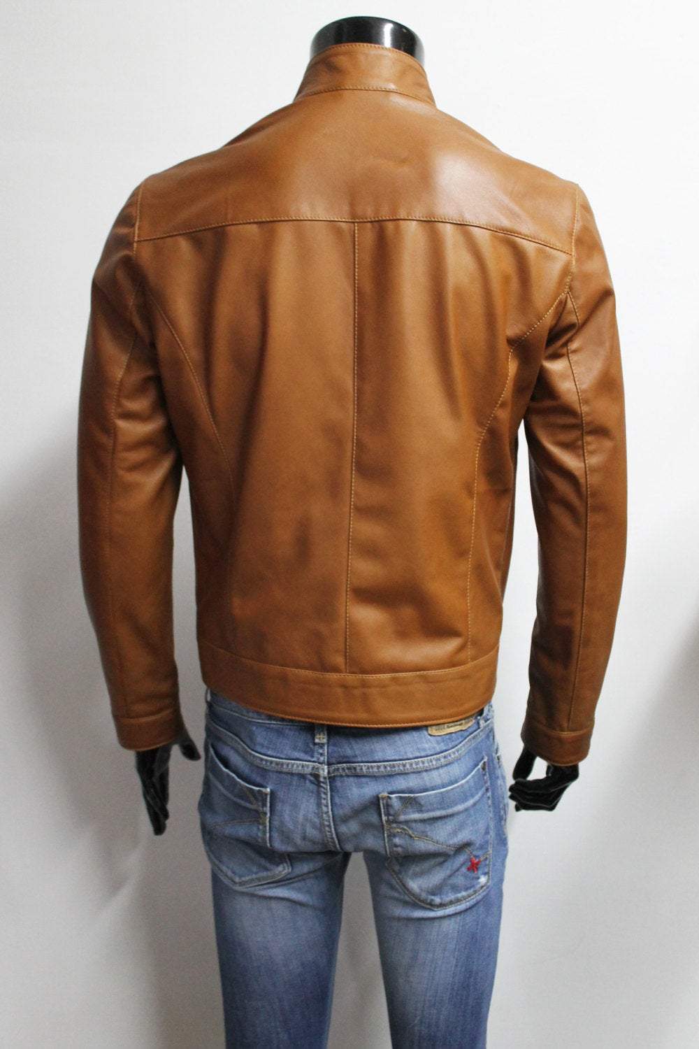 Italian Handmade Men Genuine Lambskin Leather Jacket Color Natural Tan Italianskins 