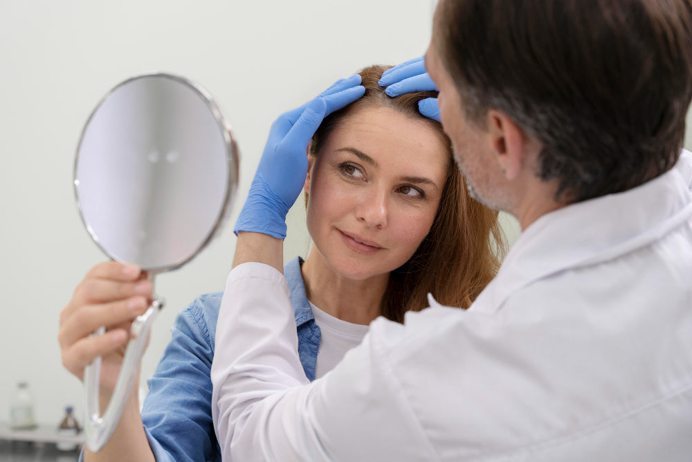 doctor checking woman hair