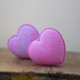 2 Pink & Purple Heart shaped bath bombs scented with Lavender & Bergamot