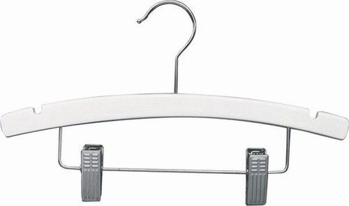 10 White Wooden Baby's Hanger with Chrome Pant Clips